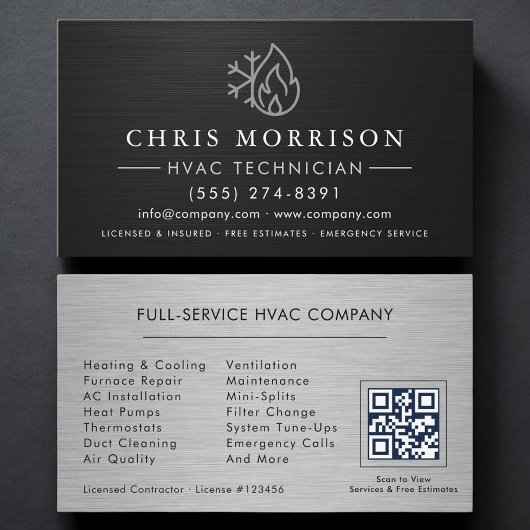 HVAC Services QR Code Black Visitenkarte