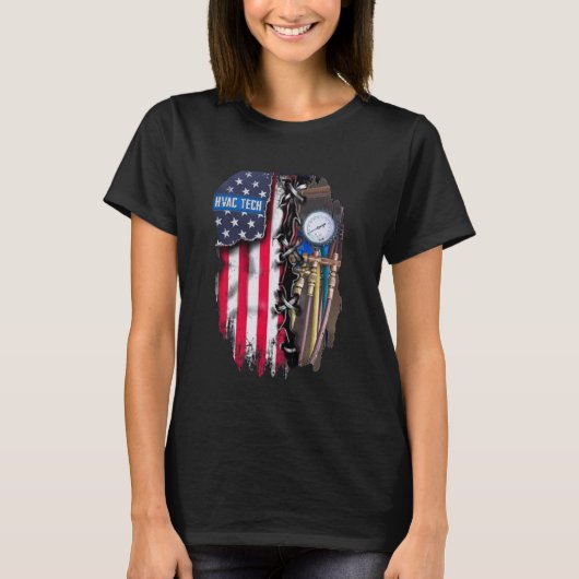 HVAC Tech - American Flag - Funny HVAC Techniker T-Shirt (Vorderseite)