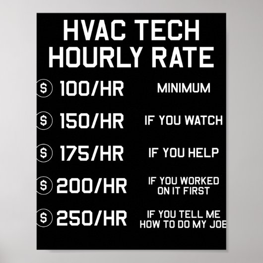 HVAC Tech Stundensatz T Shirt Poster (Vorne)