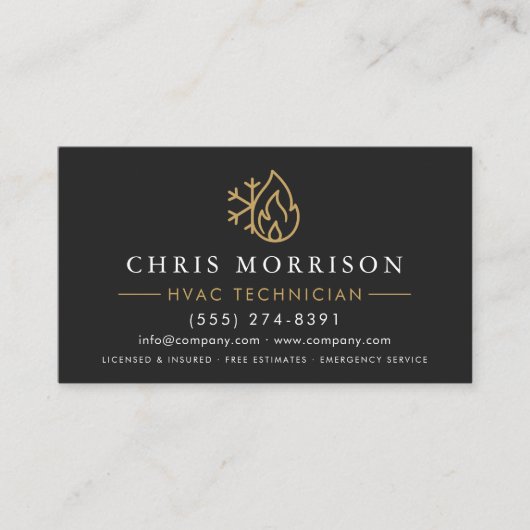 HVAC Technician Black Gold Logo Metallic Visitenkarte (Vorderseite)