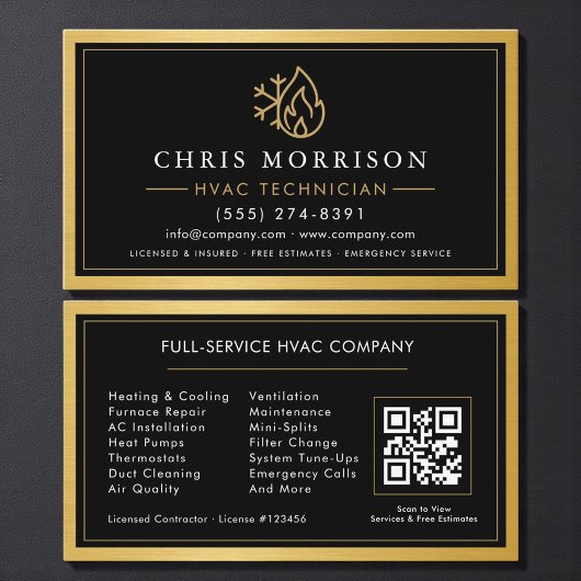 HVAC-Techniker-QR-Code Gold Metallisch Visitenkarte