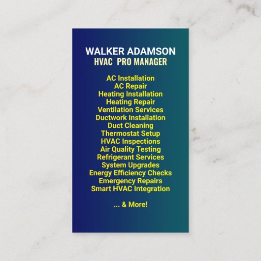HVAC-Techniker und Unternehmer | Beruflicher Sloga Visitenkarte (Rückseite)
