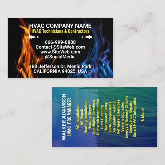 HVAC-Techniker und -Vertragspartner | Beruflich Visitenkarte (Vorne/Hinten)