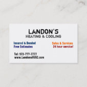 Hvac-Visitenkarten Visitenkarte (Rückseite)