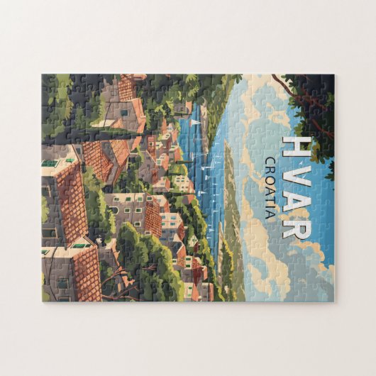 Hvar Croatia Reisen Art Vintag Puzzle (Horizontal)