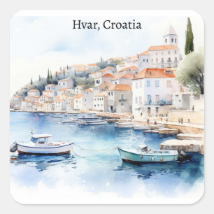 Hvar Croatia Watercolor Travel Quadratischer Aufkleber