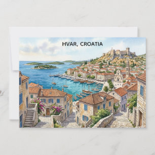 Hvar Kroatien Aquarell Panorama Ansicht Reise Karte