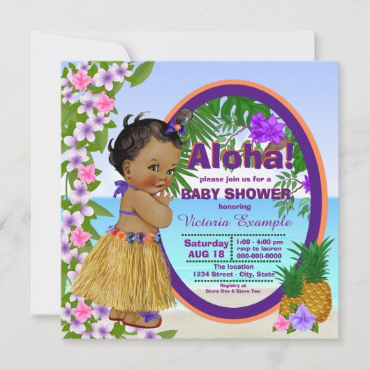 Hwaiian Tropical Luau Hula Baby Shower Einladung (Vorderseite)