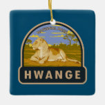Hwange National Park Zimbabwe Travel Art Vintag Keramikornament<br><div class="desc">Ändern des Vektorgrafikdesigns Der Hwange Nationalpark liegt im Westen Simbabwes. Seine Graslandschaften und Mopanwälder sind Zuhause für große Elefantenherden,  Löwen und afrikanische Wildhunde.</div>