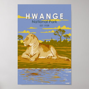 Hwange National Park Zimbabwe Travel Art Vintag Poster