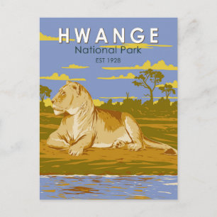Hwange-Nationalpark Simbabwe Reise Kunst Vintage Postkarte