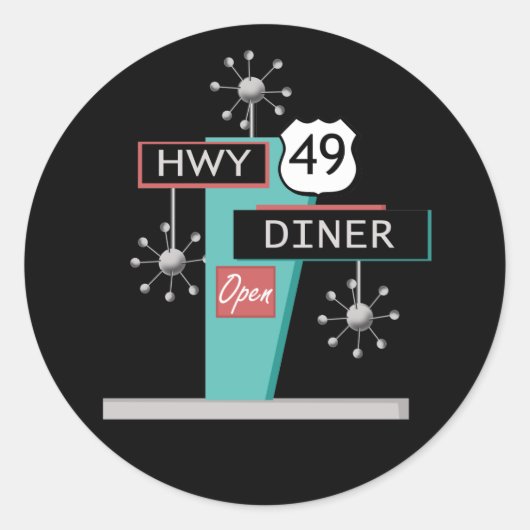 HWY 49 Diner Runder Aufkleber (Vorderseite)