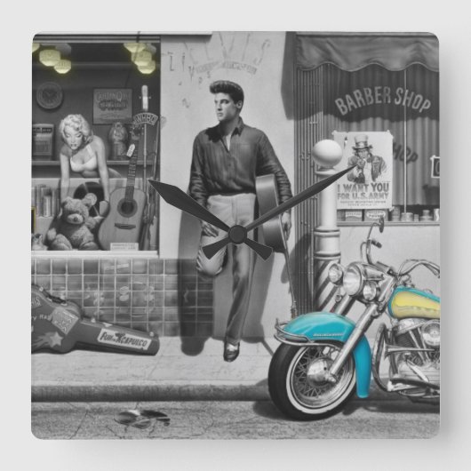 HWY 51 Silver Quadratische Wanduhr (Vorderseite)