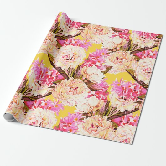 Hyacinth and peonis flowers, seamless pattern. Wat Geschenkpapier (Ungerollt)