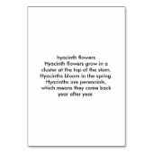 Hyacinth-Blume benutzerdefinierte Flash-Karten les Tischnummer (Rückseite)