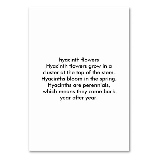 Hyacinth-Blume benutzerdefinierte Flash-Karten les Tischnummer (Rückseite)