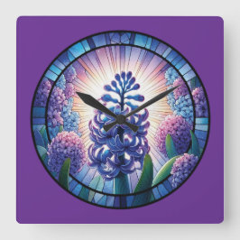 Hyacinth - Feste Glaskunst Quadratische Wanduhr