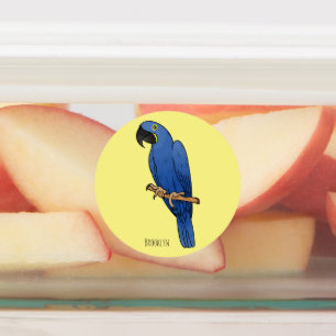 Hyacinth macaw bird cartoon illustration etiketten