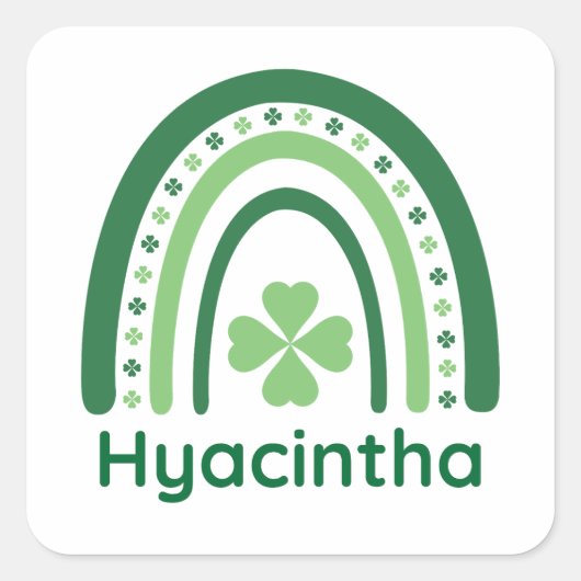 Hyacintha Name Clover Boho Rainbow Quadratischer Aufkleber (Vorderseite)