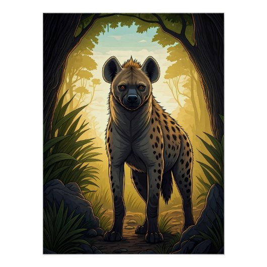 Hyäne auf einer Waldlichtung Poster (Vorderseite)