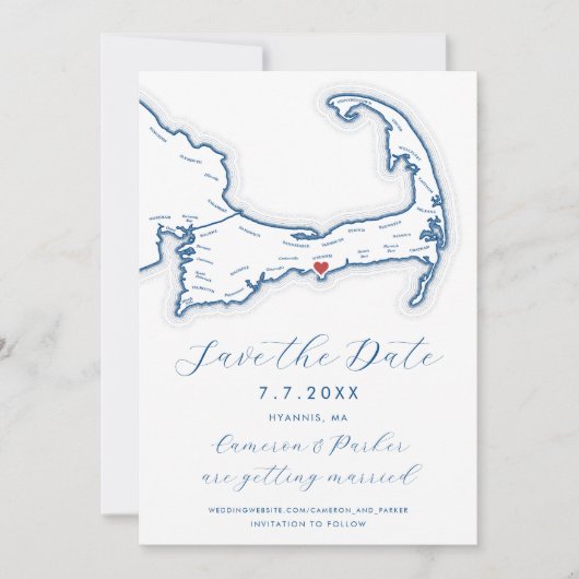 Hyannis MA Cape Cod Map Navy Blue Wedding Save The Date (Vorderseite)