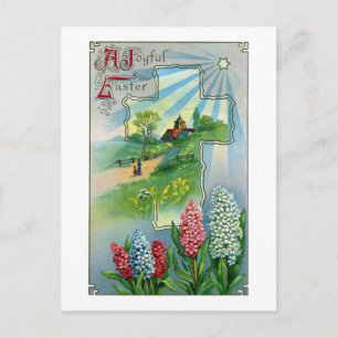 Hyazinthen, Kreuz und Stern Vintage-Ostern Feiertagspostkarte