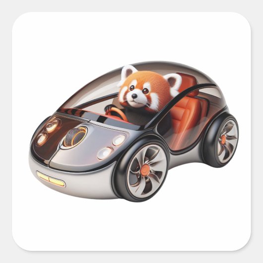 Hybrid-PC-Maus - mit einem roten Panda-Treiber 02. Quadratischer Aufkleber (Vorderseite)