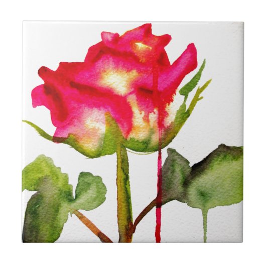 Hybrid Tee Rose Aquarell Moderne Blume Kunst Fliese (Vorderseite)