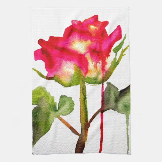 Hybrid Tee Rose Aquarell Moderne Blume Kunst Geschirrtuch (Vertikal)
