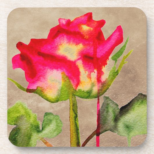 Hybrid Tee Rose Aquarell Moderne Blume Kunst Getränkeuntersetzer (Vorderseite)