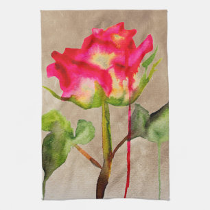 Hybrid Tee Rose Aquarell Moderne Blume Kunst Handtuch