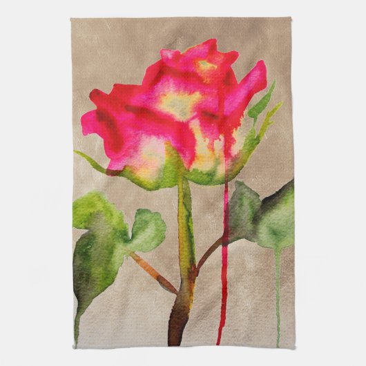 Hybrid Tee Rose Aquarell Moderne Blume Kunst Handtuch (Vertikal)