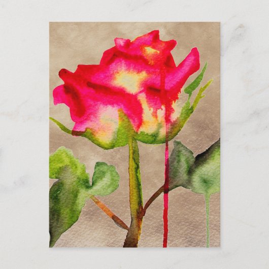 Hybrid Tee Rose Aquarell Moderne Blume Kunst Postkarte (Vorderseite)
