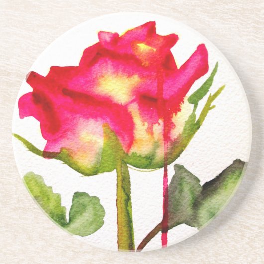 Hybrid Tee Rose Aquarell Moderne Blume Kunst Untersetzer (Vorne)