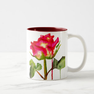 Hybrid Tee Rose Aquarell Moderne Blume Kunst Zweifarbige Tasse