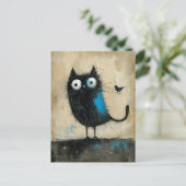 Hybride Kreatur auf Katze und Vogel Postkarte (Stehend Vorderseite)