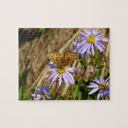 Hydaspe Fritillary auf Lila Aster-Blume Puzzle (Horizontal)