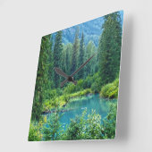 Hyder Alaska landschaftliche Wald-u. See-Uhr Quadratische Wanduhr (Winkel)