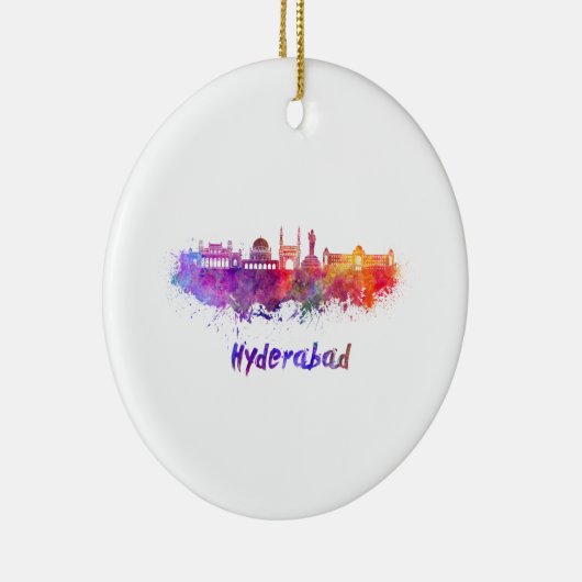 Hyderabad-Skyline in Aquarellfarbe Keramikornament (Rechts)