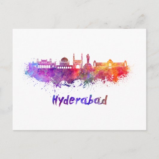 Hyderabad-Skyline in Aquarellfarbe Postkarte (Vorderseite)