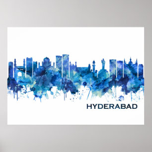 Hyderabad Telangana Skyline Blue Poster