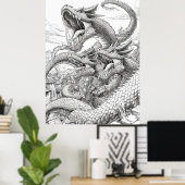 Hydra Coloring Book Page - Mythische Kreatur Illus Poster (Heimbüro)