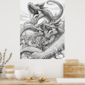 Hydra Coloring Book Page - Mythische Kreatur Illus Poster (Küche)