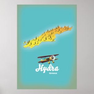 Hydra Griechenland Retro-Karte Poster