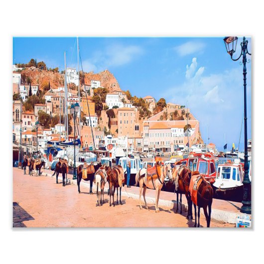 HYDRA - Maultiere im Hafen Fotodruck (Vorne)