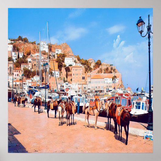 HYDRA - Maultiere im Hafen Poster (Vorne)