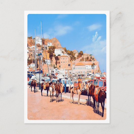 HYDRA - Maultiere im Hafen Postkarte (Vorderseite)