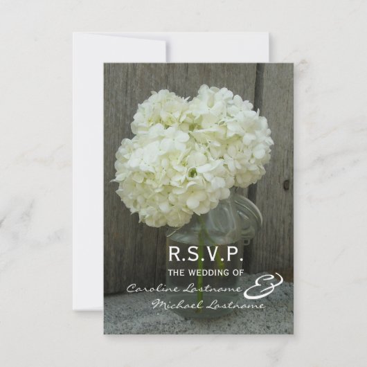 Hydrange & Barnwood Wedding RSVP Karte (Vorderseite)