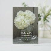 Hydrange & Barnwood Wedding RSVP Karte (Stehend Vorderseite)