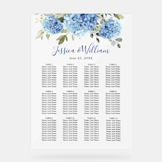 Hydrangea 12 Tables SITZENCHART Akryllisches Zeich Acrylschild (Vorderseite)